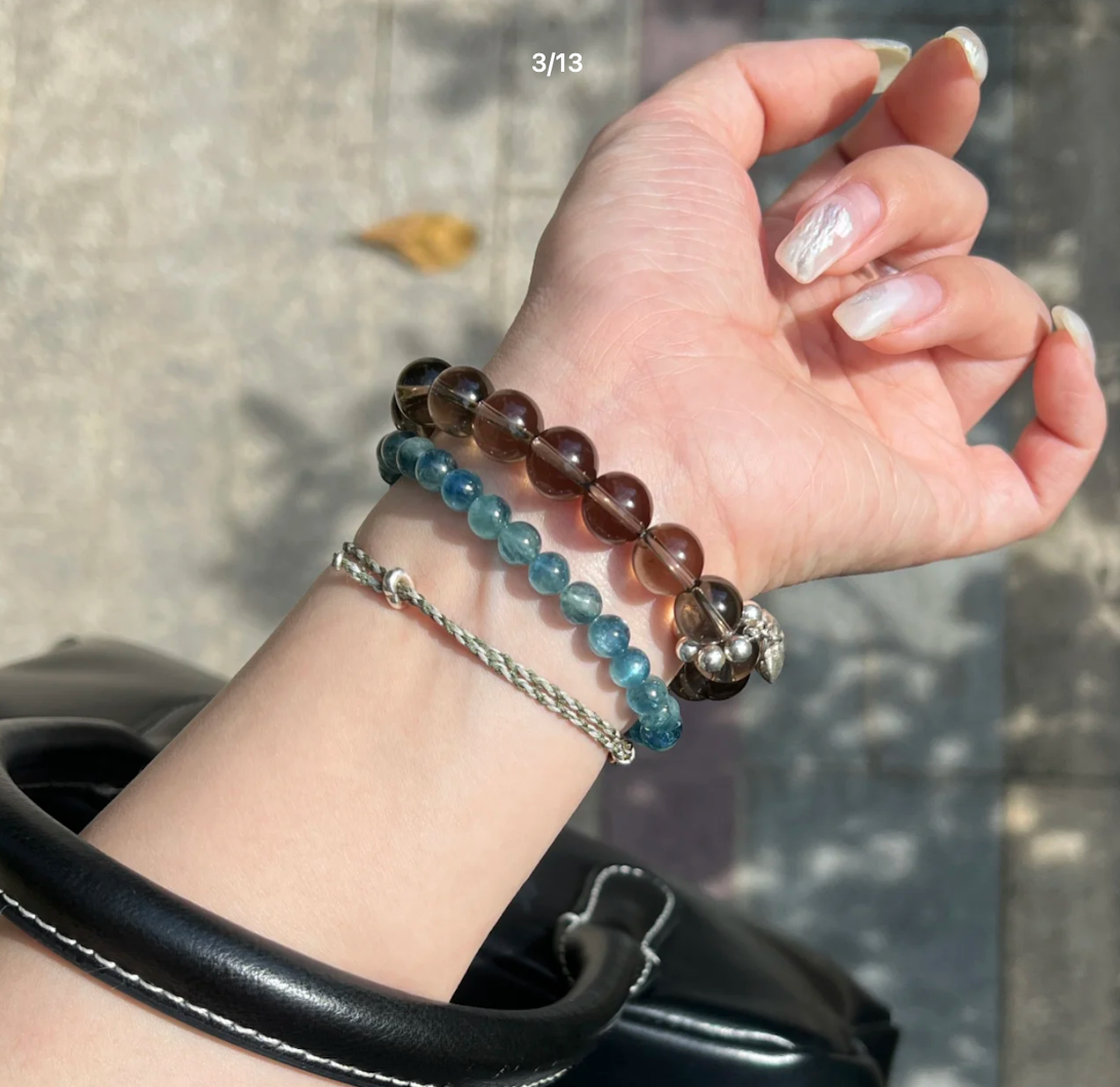 Natural Smoky Quartz · Chiang Mai Handcrafted Silver Crystal Design Bracelet